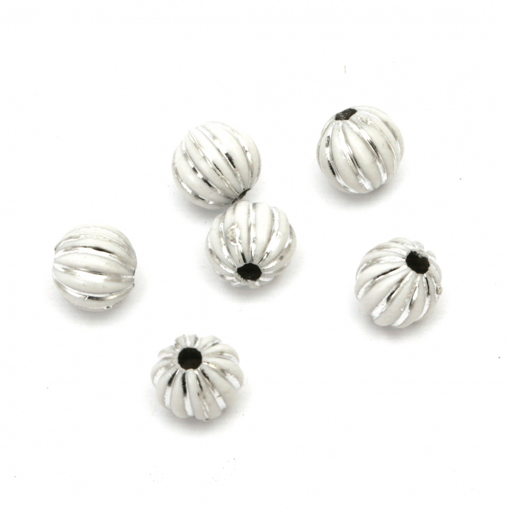 Plastic Silver-lined Ball Beads for Jewelry Accessories and Decoration, 10 mm, Hole: 2 mm, White -50 grams ~ 95 pieces