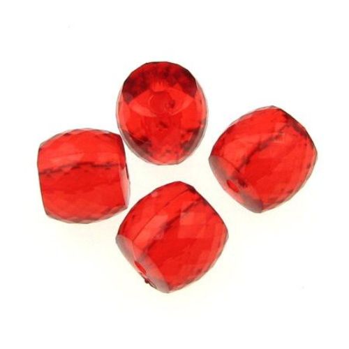 Transparent Acrylic Bead Crystal Cylinder 11x12mm Hole 2mm Faceted Red - 50g ~ 40pcs