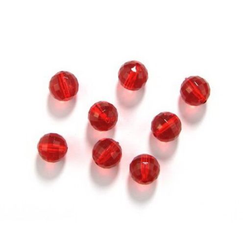 Bead crystal ball 18 mm hole 3 mm faceted red -50 g ~ 15 pieces