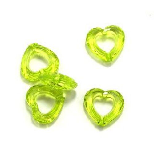 Bead crystal heart 18x17x6 mm hole 2 mm green -50 grams ~ 62 pieces