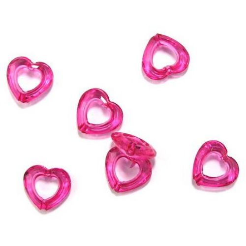 Transparent Plastic Heart Beads, 18x17x6 mm, Hole: 2 mm, Cyclamen -50 grams ~ 62 pieces