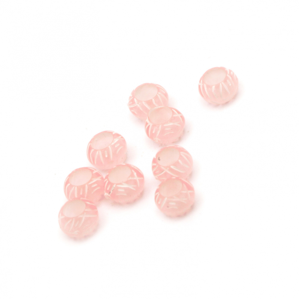 Bead ball 7x3.5 mm pink with white - 50 grams ~ 518 pieces