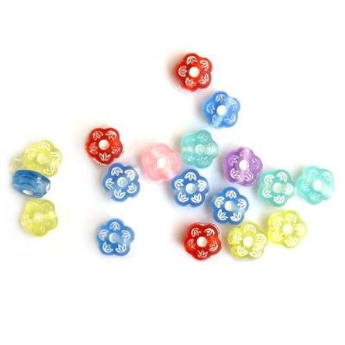 Flower Bead 8x5 mm hole 1 mm MIX with white - 20 grams ~ 108 pieces