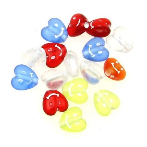 Heart Bead with smile 7 mm MIX with white - 50 grams