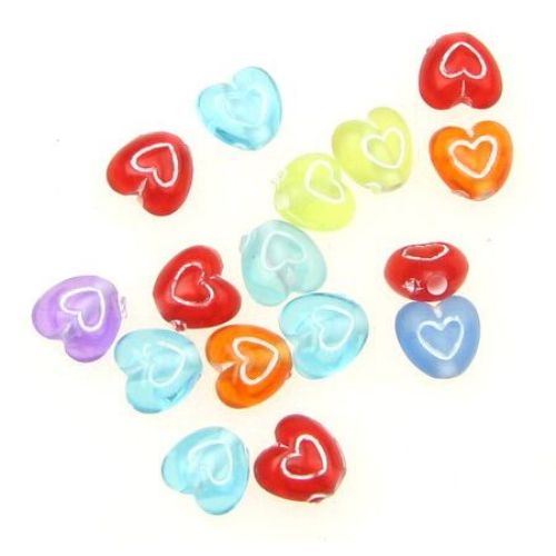 Heart Bead 7x4.5 mm hole 1 mm mix with white - 50 grams ~ 460 pieces
