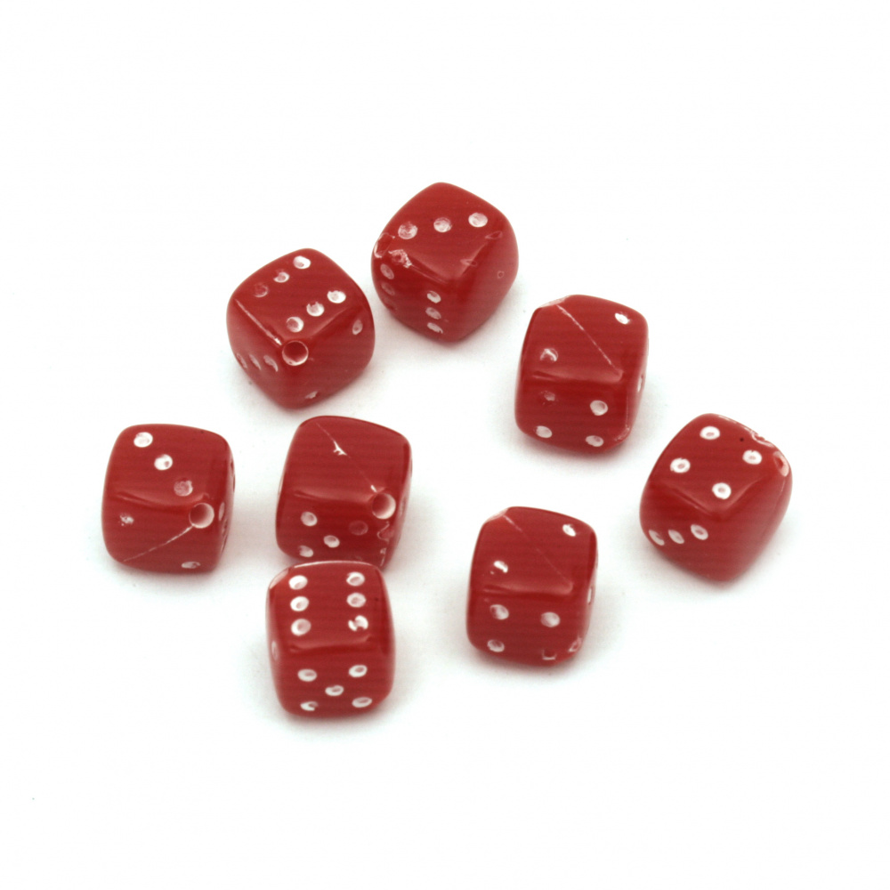 Ζάρι, χάντρα 8,5 mm τρύπα 2 mm κόκκινο με λευκό -50 γραμμάρια ~ 100 τεμάχια