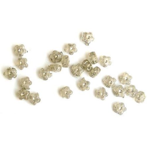 Plastic Flower Beads with Imitation of Tiny Crystals, Transparent, 7 mm -50 grams