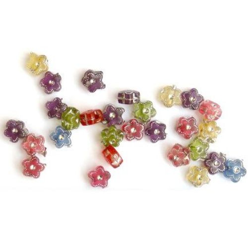Plastic flower bead with imitation of pebbles  7x4 mm hole 1 mm mix - 50 grams ~400 pieces