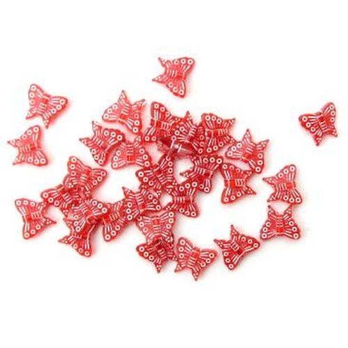 Acrylic Two-colored Butterfly Beads for Handmade Children Accessories, 15x13 mm, Red with White -50 grams