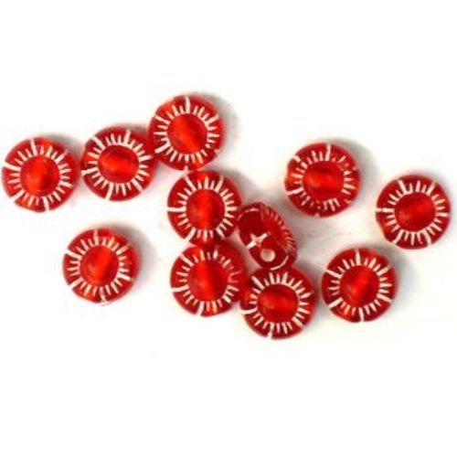Margele Floare 10x4 mm roșu cu alb -50 grame