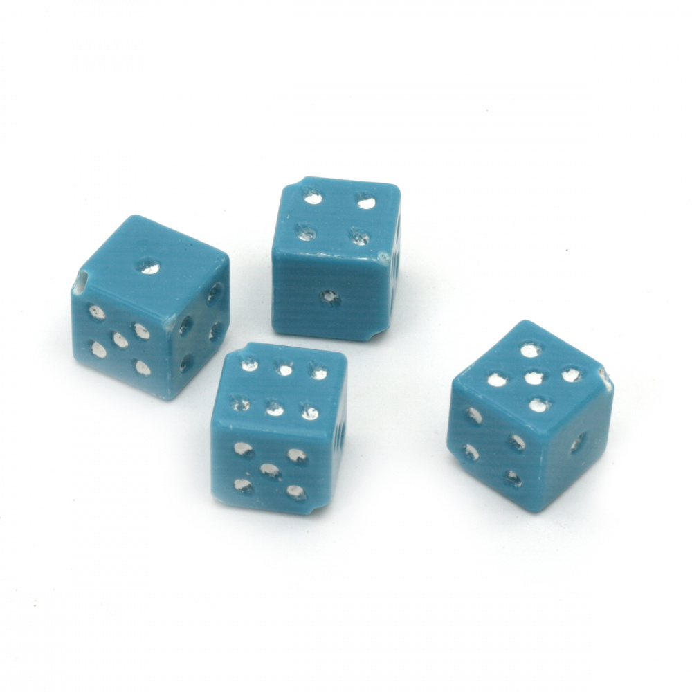 Plastic Painted Dice Beads, 12 mm, Hole: 2 mm, Blue with White -50 grams ~ 25 pieces