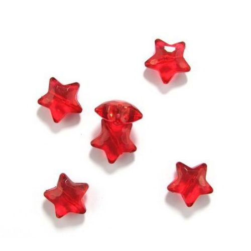 Plastic Crystal Star Beads for DYI Children Accessories, 27x27.5x13 mm, Hole: 2 mm, Red -50 g ~ 10 pieces