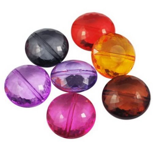 Faceted,Bead crystal circle 20x9 mm hole 2 mm mix -50 g ~ 23 pieces