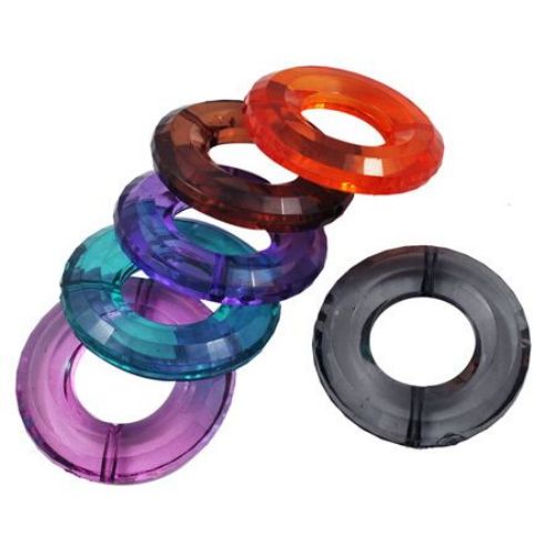Colorful Plastic Washer Beads, Crystal Imitation, 35x7 mm, Hole: 2 mm, MIX -50 g ~ 11 pieces