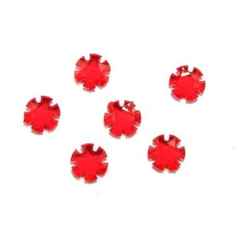 Acrylic Crystal Flower Pendant, 18x18x4 mm, Hole: 1 mm, Red -50 grams ~ 68 pieces