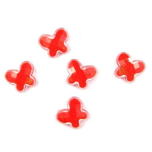 Acrylic Butterfly Bead with red base 17x20x5.5 - 10 pieces