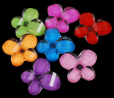 Plastic Bead with Colored Core and Transparent Surface / Butterfly, 17x20x5.5, MIX -10 pieces