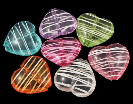 Painted crystal heart  bead 22x24x10 mm hole 3 mm MIX - 50 grams ~ 18 pieces