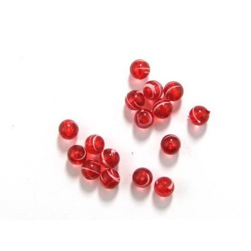 Plastic Painted Ball Beads, 10 mm, Hole: 2 mm, Red with White -50 grams ~ 83 pieces