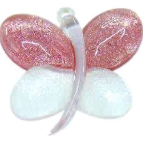 Acrylic Transparent Butterfly Pendant, 50x45x10 mm, hole: 3 mm, Red and White