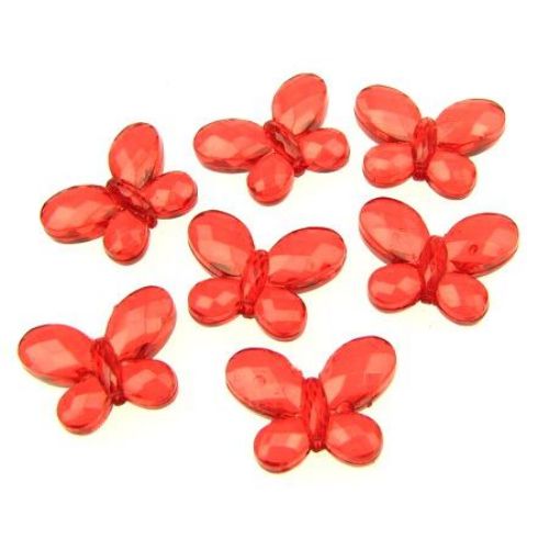Transparent Acrylic Beads, Butterfly, Red, 17x13x5 mm, 50gr