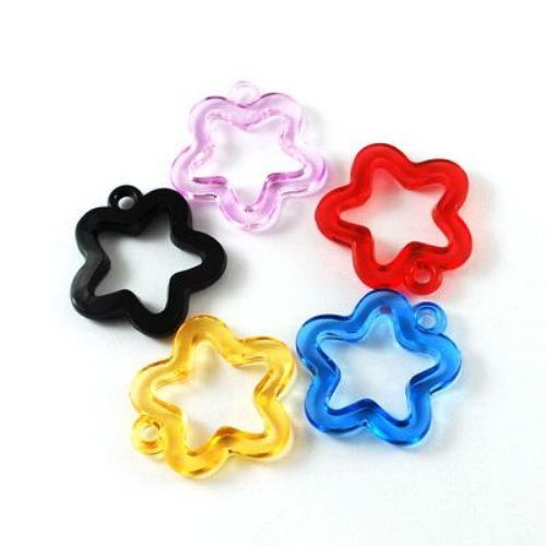 Plastic Transparent Star Pendants for Handmade Accessories, 32x29x5 mm, Hole: 3 mm, MIX -49 grams ~ 34 pieces