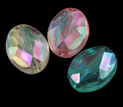 Flat Faceted Oval Beads, 11x14x6 mm, Hole: 2 mm, Transparent RAINBOW MIX -50 grams
