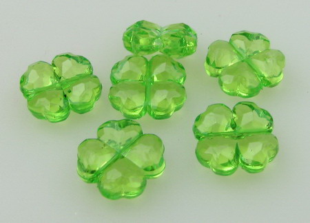 Acrylic Crystal Beads / Lucky Clover, 12x5mm, Hole: 1.5mm, Transparent, Light Green - 50 grams ~ 100 pieces