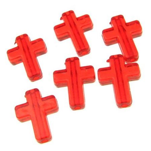 Transparent Acrylic Beads, Crystal cross 16x12x4.5 mm clear red -50 grams