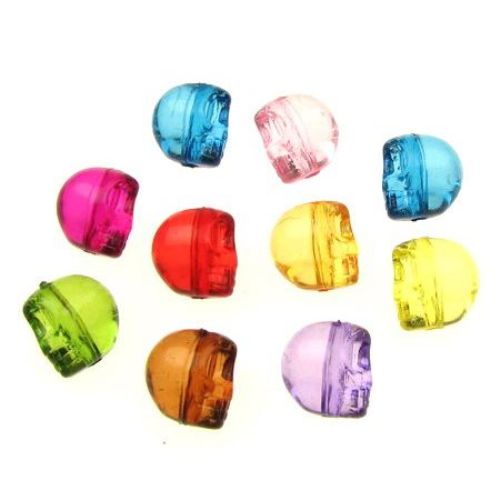 Transparent Acrylic Beads, Crystal skull 10 mm mixed color -50 grams