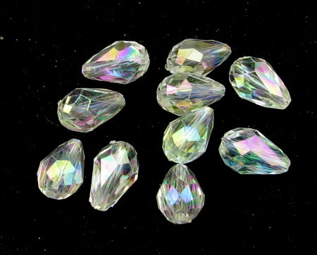 Acrylic Faceted Pendant for Handmade Accessories / Drop 12x8 mm, Hole: 1 mm, Transparent RAINBOW -50 grams ± 150 pieces
