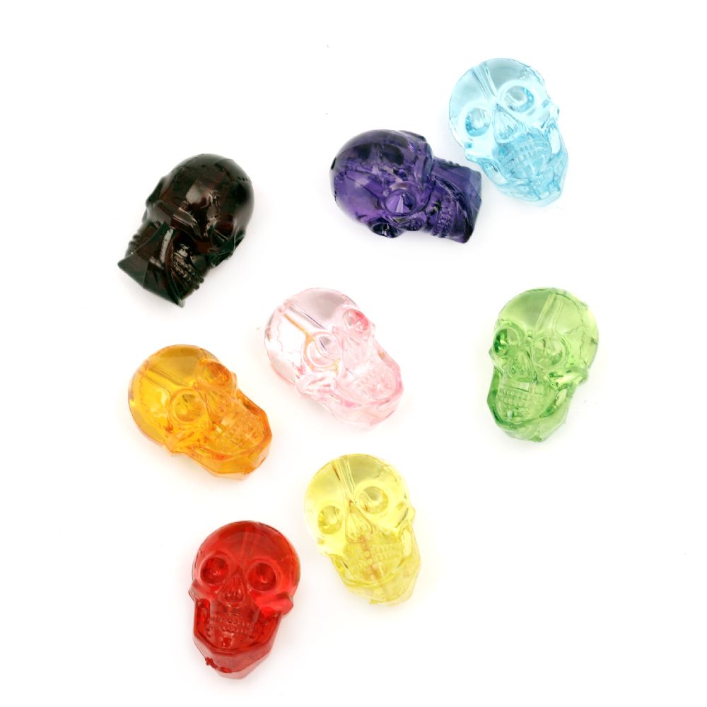 Transparent Acrylic Beads, Crystal skull 20x14 mm hole 1 mm mixed colors -50 grams ~ 24 pieces