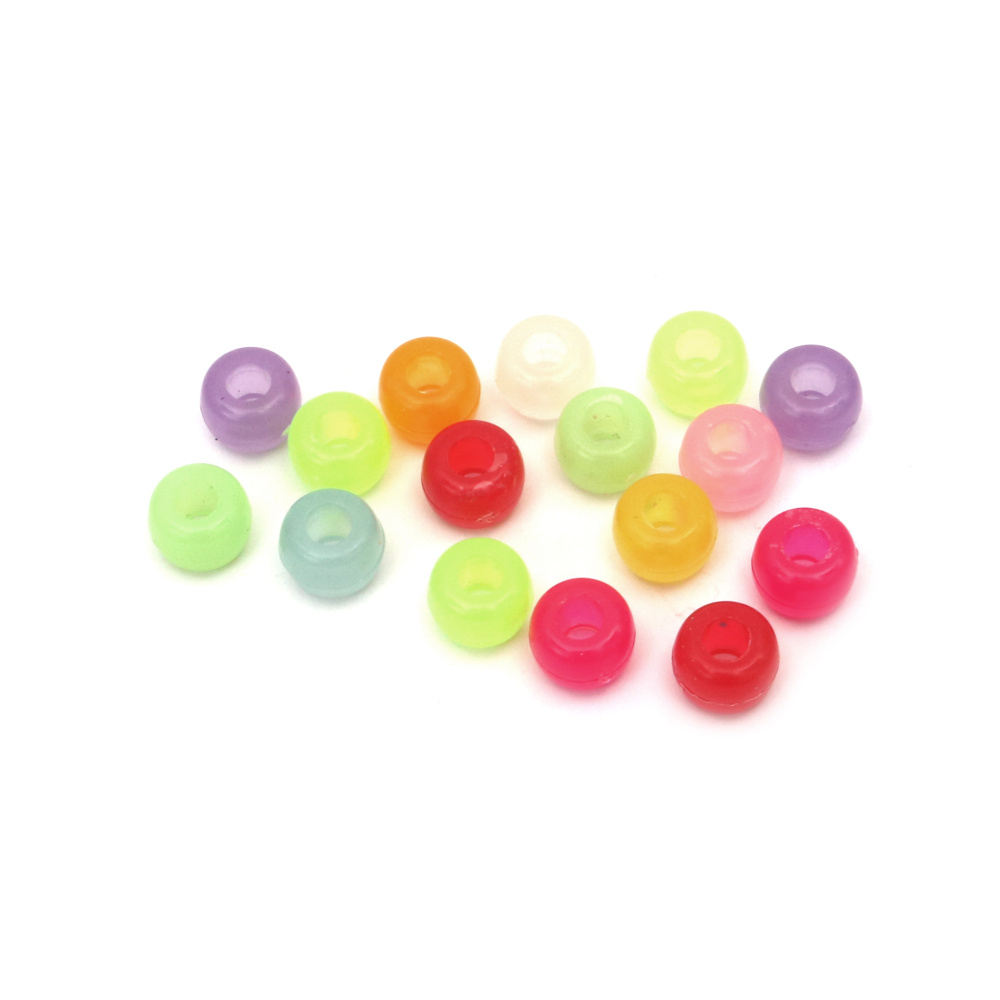 Shiny Plastic Transparent Cylinder Beads, 9x6 mm, Hole: 4 mm, RAINBOW Mix -20 grams ~ 75 pieces