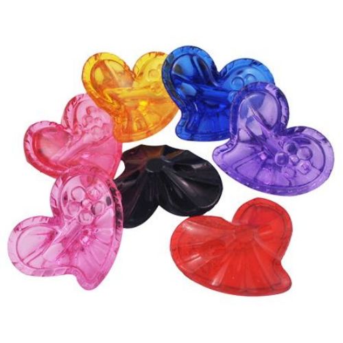 Colorful Transparent Plastic Heart Bead, 27x21x10.5 mm, Hole: 3 mm, MIX -50 grams ~ 43 pieces