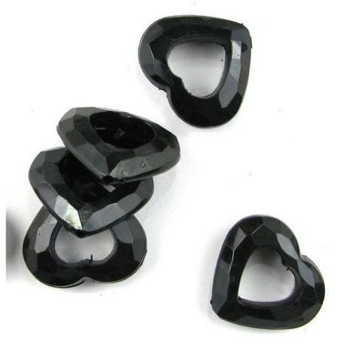 Plastic Faceted Heart Bead, 28x25x8.5 mm, Hole: 2 mm, Black -50 grams ~ 21 pieces
