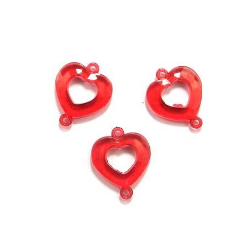 Acrylic Heart Pendant, Link Bead, 29.5x36x6 mm, Hole: 2.5 mm, Transparent Red -50 grams ~ 20 pieces