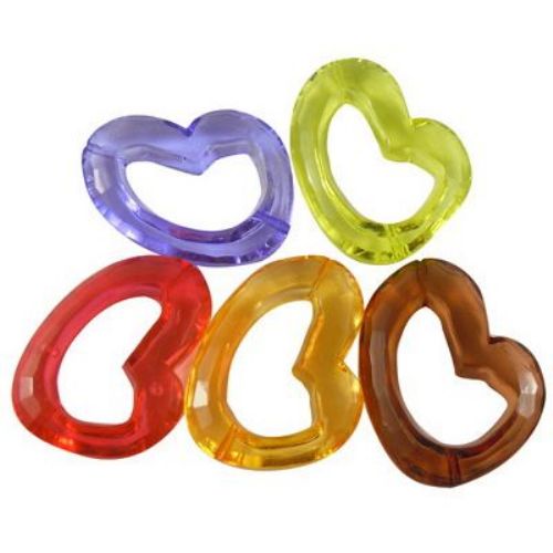Colorful Transparent Acrylic Heart Bead, 41x31x9 mm, Hole: 1 mm, MIX -50 g ~ 11 pieces