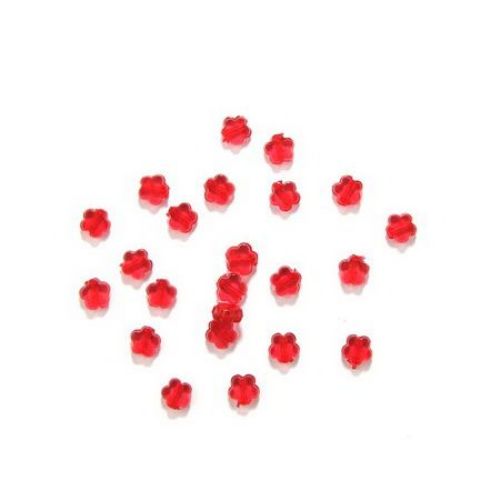 Мънисто кристал цвете 9x4 мм дупка 1.8 мм червено -50 грама ~ 220 броя