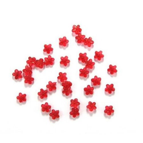 Margele  floare  cristal 10,5x6 mm gaură 1,5 mm roșu -50 grame ~ 165 bucăți