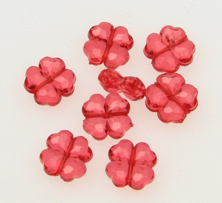 Transparent Plastic Beads crystal clover 12x11x6 mm hole 15 mm red -50 grams ~ 85 pieces