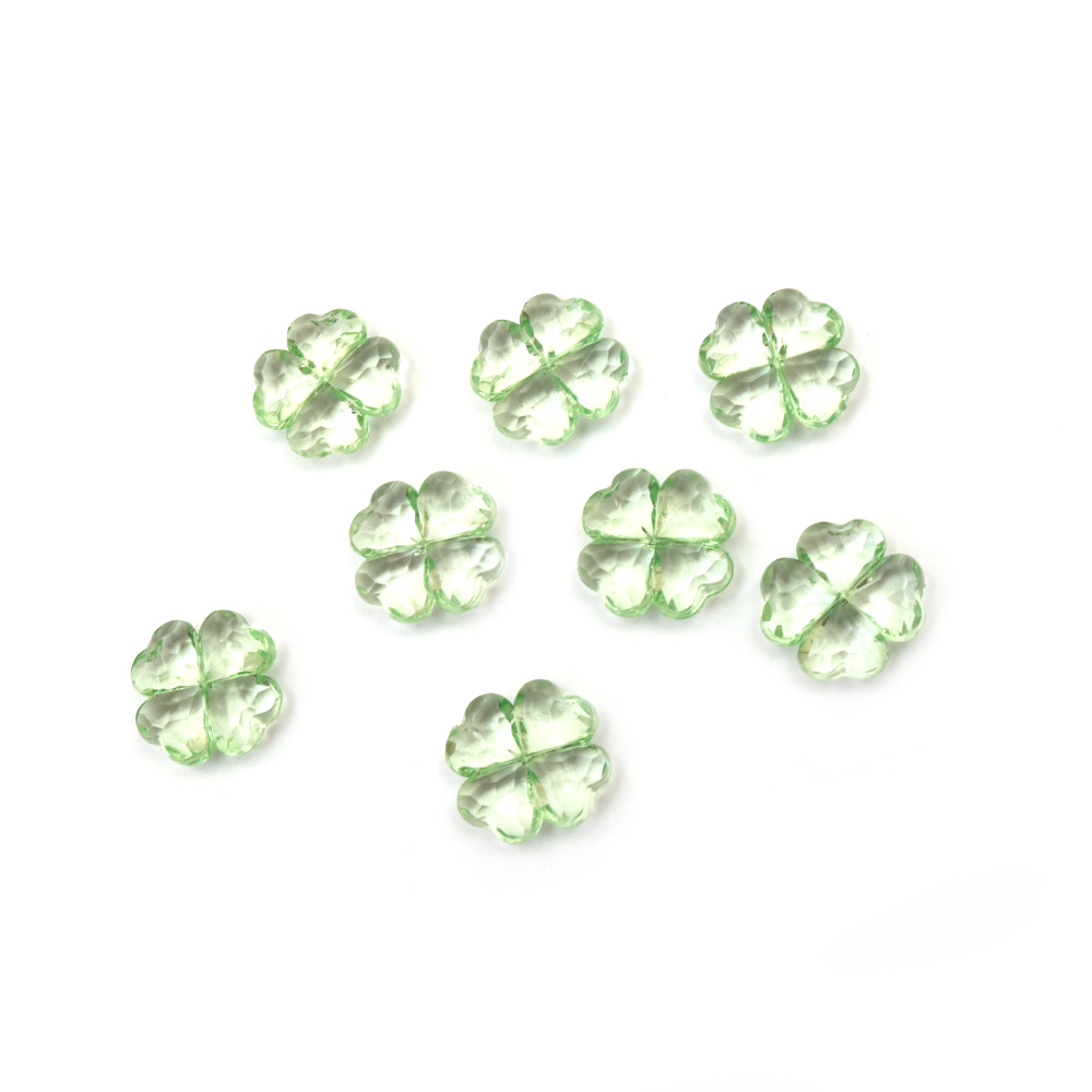 Transparent Plastic Beads crystal clover 17x17x6 mm hole 1 mm green - 50 grams -45 pieces