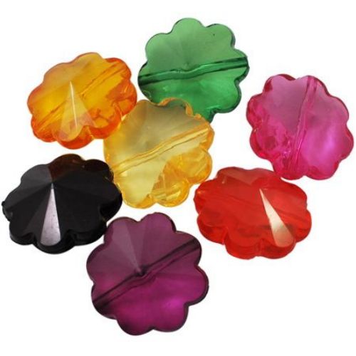 Transparent Colorful Acrylic Flower Bead, 20x10.5 mm, Hole: 1.5 mm, MIX -50 g ~ 28 pieces