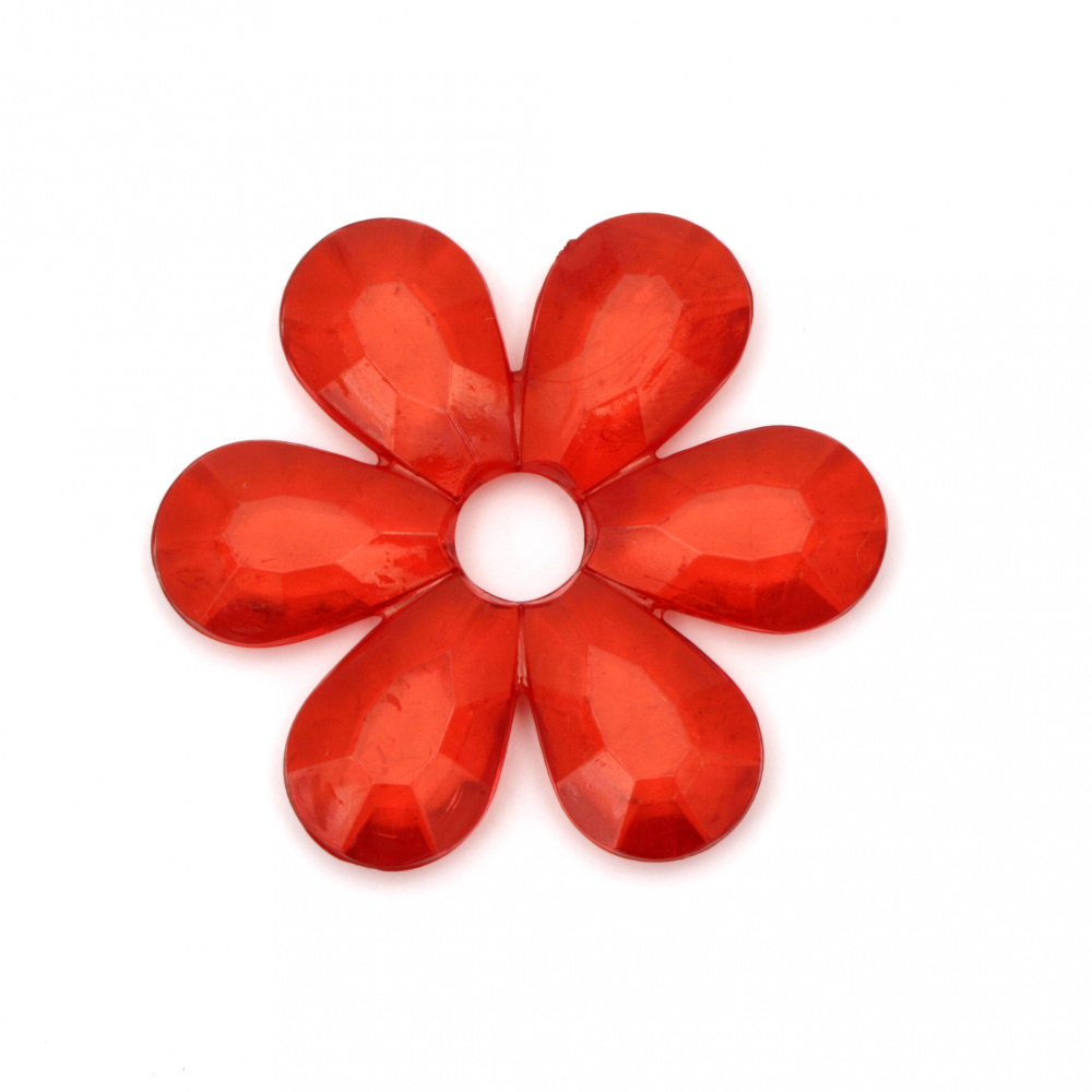 Transparent Acrylic Beads crystal flower 55x7 mm hole 10 mm red -48 grams -6 pieces