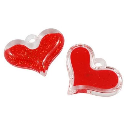 Висулка кристал сърце 30x38x9 мм дупка 4 мм червена -50 грама -8 броя