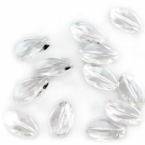 Margele cristal oval răsucite 12,5x7x2,5 mm gaură 1 mm transparent - 50 grame ~ 310 bucăți