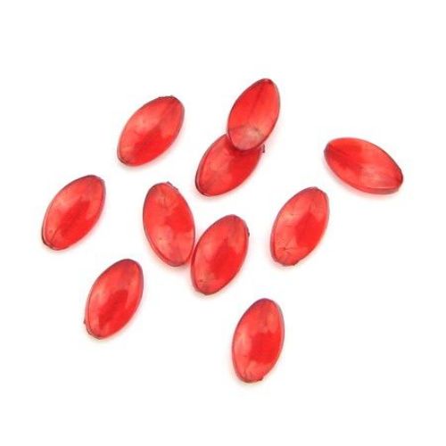 Acrylic Twisted Oval Bead for Handmade Accessories, 12.5x7x2.5 mm, Hole: 1 mm, Red - 50 grams ~ 310 pieces