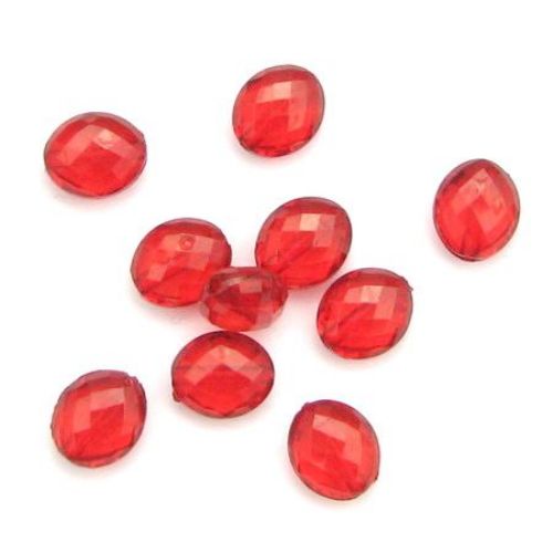 Oval Crystal Imitation Bead for Craft and DYI, 10x8.5x5 mm, Hole: 1 mm, Red - 50 grams ~ 190 pieces