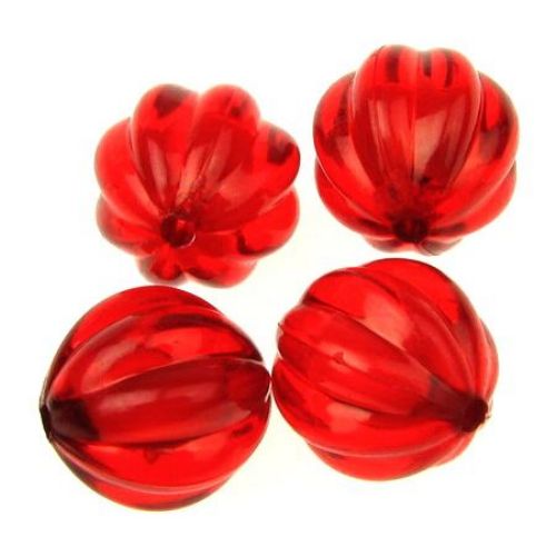 Transparent Acrylic round Bead with white base melon 20 mm hole 3 mm red - 50 grams