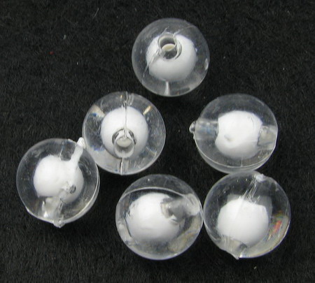 Transparent Acrylic Ball Bead with white base12x12 mm hole 2 mm - 50 grams ~ 60 pieces