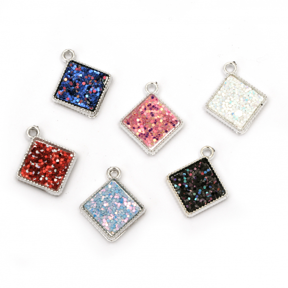 CCB Rhombus Pendant with Brocade, 27x23x4 mm, Hole: 3 mm, MIX -5 pieces